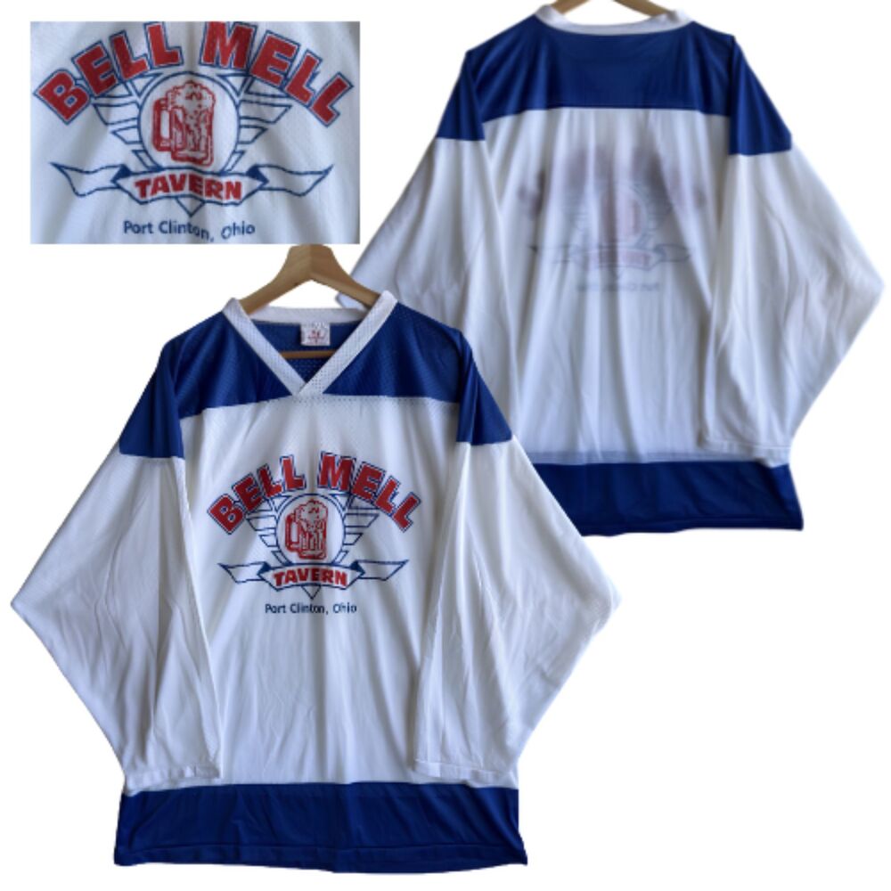 Vintage Bell Mell Tavern Hockey Jersey K1 White 80s Long Sleeve Top Size XL USA